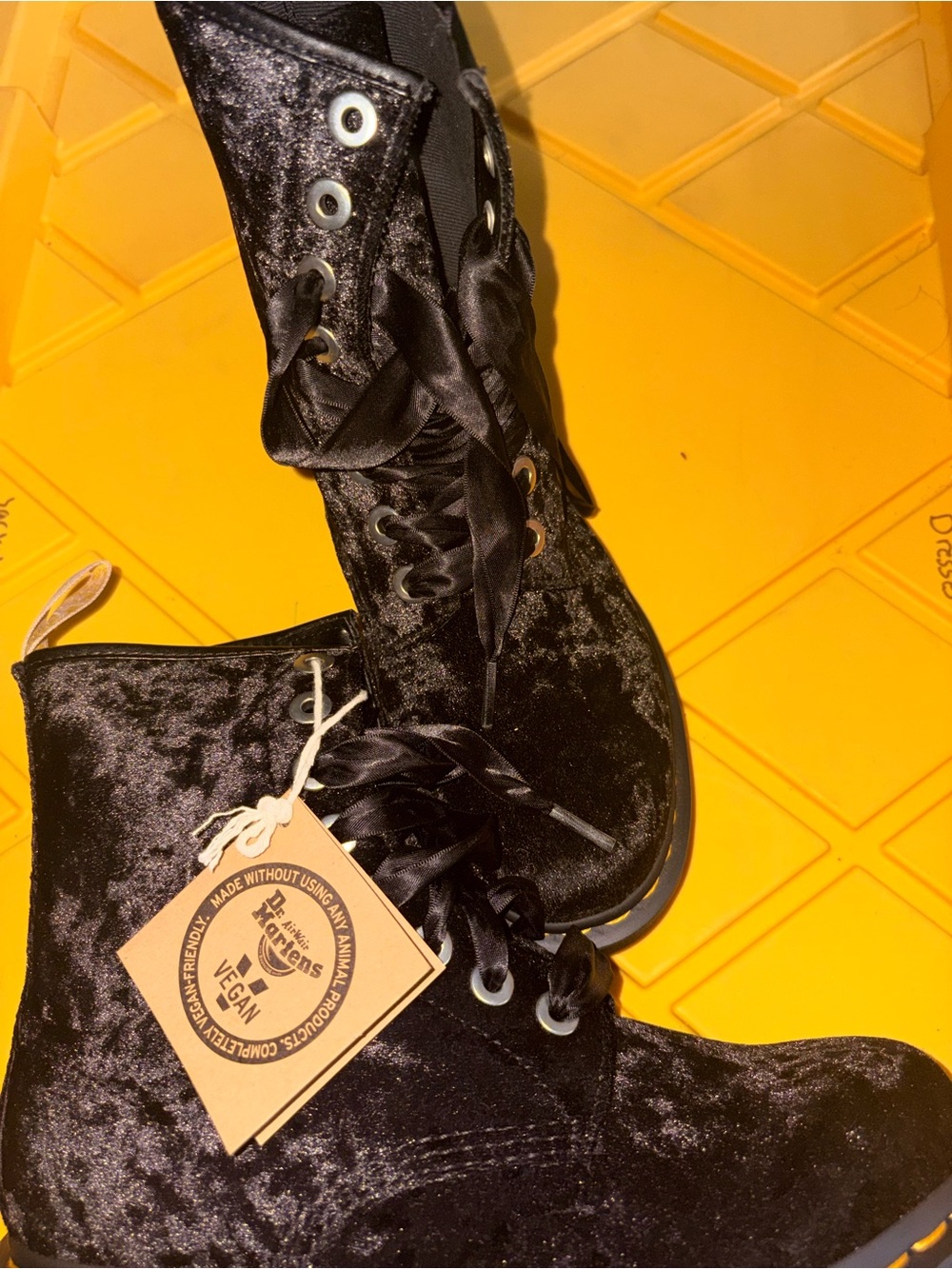 Dr. Martens Black Velvet Lace-Up Ankle Boots - Picture 1 of 2